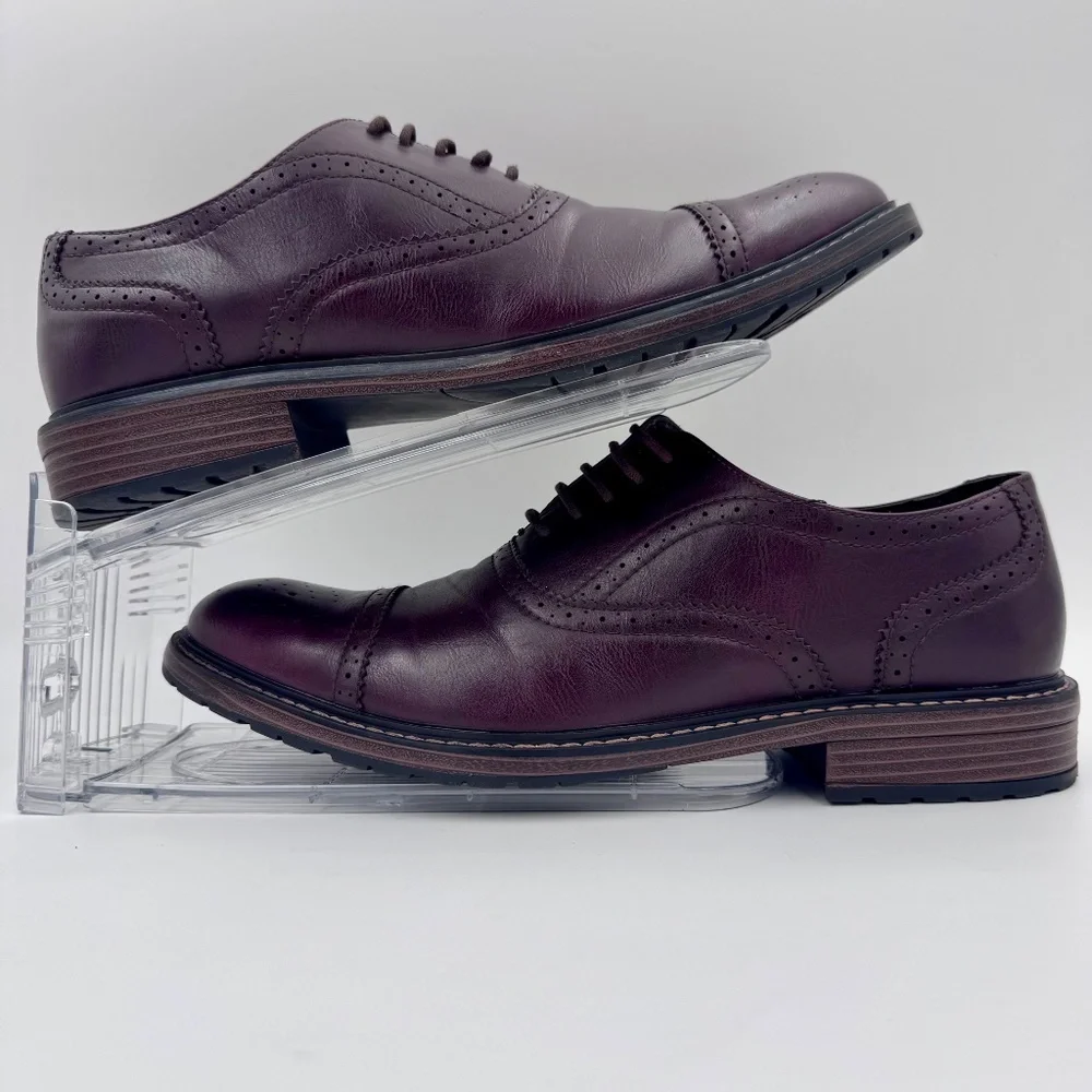 Perry Ellis Men's Burgundy Leather Cap Toe Brogue Oxford Baxter Shoes Size; 11.5